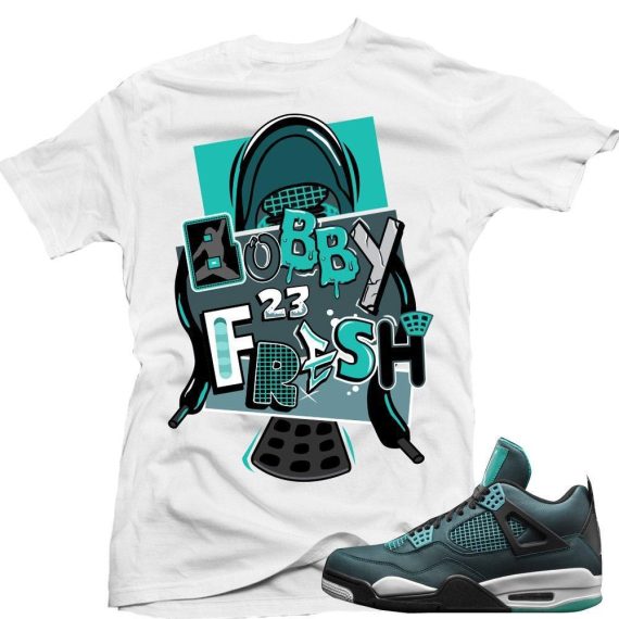 Teal 4s matching shirts sneaker tees |Letter Fresh sneaker tees shirt White | Streetwear Online