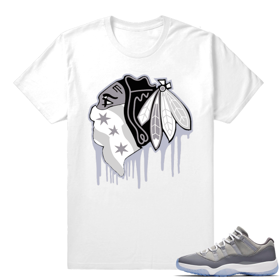 Streetwear shirt Cool Grey Jordan XI  Black Hawks Drip  White tee