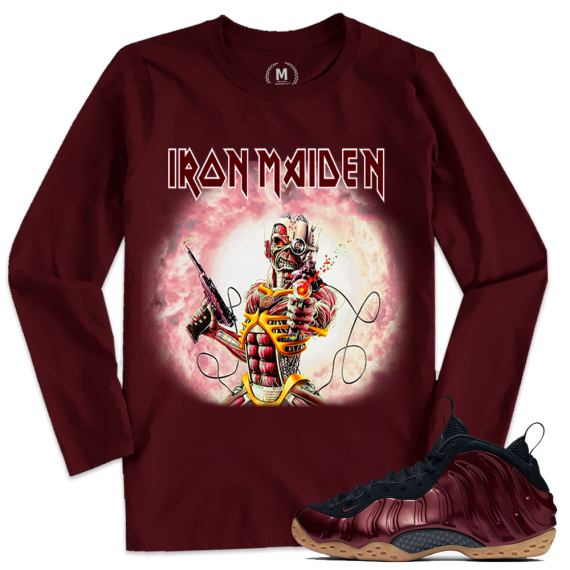 Match Maroon Foamposite | Iron Maiden Eddie Skull | Maroon Long Sleeve T shirt