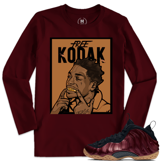 Match Maroon Foamposite | Free Kodak | Maroon Long Sleeve T shirt