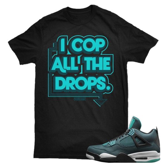 Teal 4s matching shirts sneaker tees |Cop All the Drops sneaker tees shirt Black| Streetwear Online