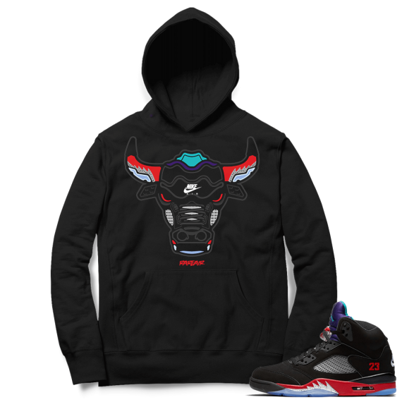 Top 3 5s Sneaker Hoodie - Black - Rare Air Bull