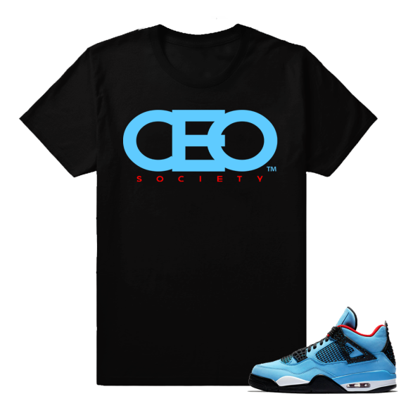 Travis Scott Jordan 4 Cactus Jack shirt  CEO Society Logo  Black tee