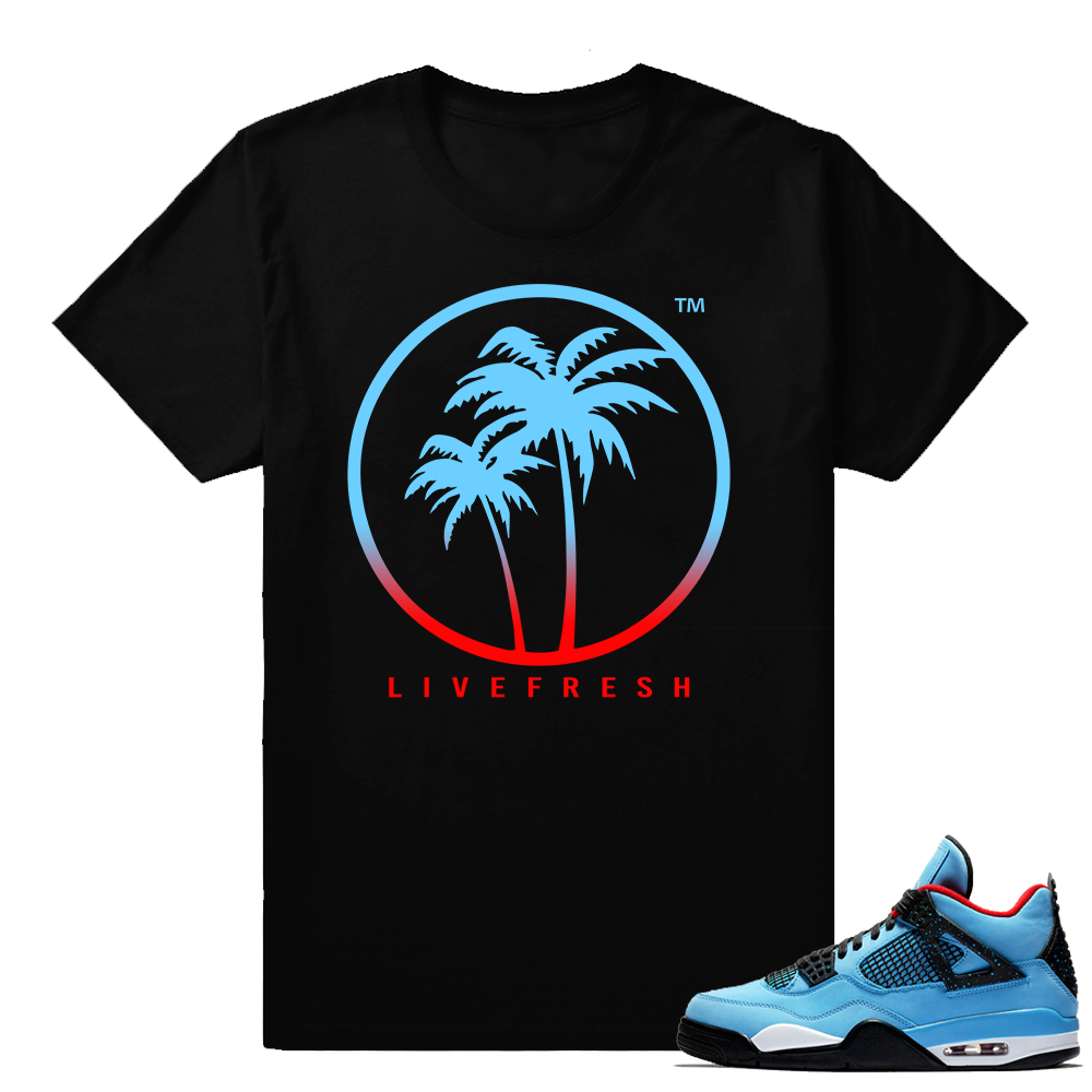 Travis Scott Jordan 4 shirt  Live Fresh Palm Logo  Black tee