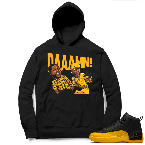 University Gold 12s Sneaker Hoodie - Black - DAAAMN