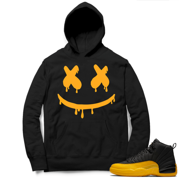 University Gold 12s Sneaker Hoodie - Black - Smiley Drip