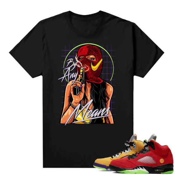 What the 5s Jordan Sneaker Tee Shirts - Black - By Any Means