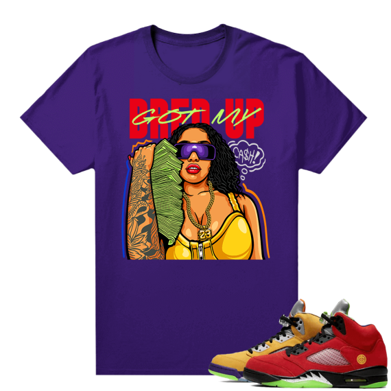 What the 5s Jordan Sneaker Tee Shirts - Purple - Got My B- Red - Up