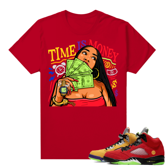 What the 5s Jordan Sneaker Tee Shirts - Red - Time Is Money