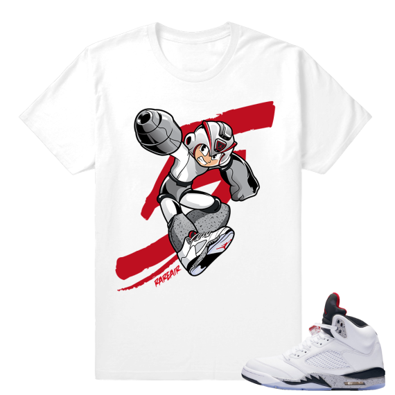 White Jordan 5 Cement - matching Megaman x 5s T shirt - White