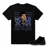 World is yours Scarface Shirt Cap and Gown 11s  Black tee