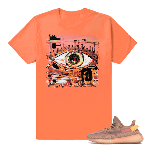 Yeezy 350 Clay | Abstract Eye | Hyper Orange Shirt