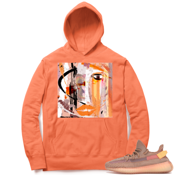 Yeezy 350 Clay | Abstract Art | Bright Orange Hoodie