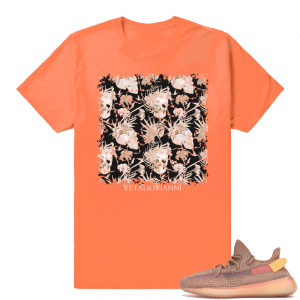 Yeezy 350 Clay | Floral Skulls | Hyper Orange Shirt