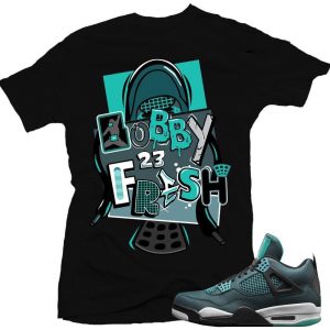 Teal 4s matching shirts sneaker tees |Letter Fresh sneaker tees shirt Black | Streetwear Online