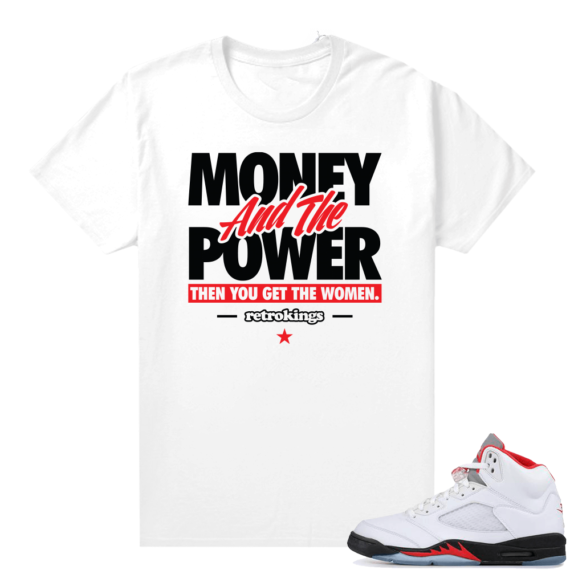 Fire Red 5s sneaker tees White - Money Power