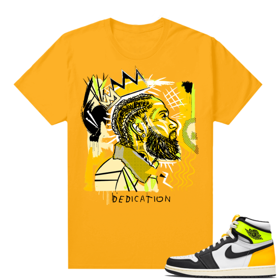 Air Jordan 1 Volt Gold shirt to match - Gold - Basquiat Nipsey