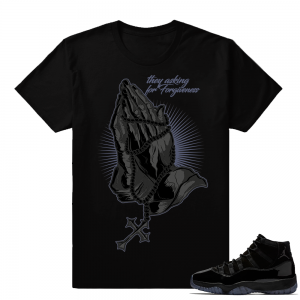 Air Jordan 11 Cap and Gown tees  Forgiveness  Black tee