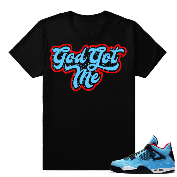 Air Jordan 4 Cactus Jack matching tee  God Got Me  Black tee