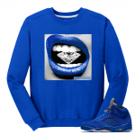 Air Jordan 5 Blue Suede Sweater Streetwear 'Diamond Lips' - Royal Crewneck