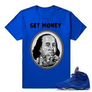 Air Jordan 5 Blue Suede Tees 'Get Money' T-Shirt Royal