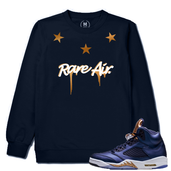 Air Jordan 5 Bronze Match Sneaker Tee | Rare Stars Bronze | Navy Crewneck