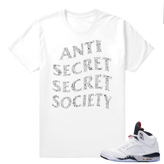 Air Jordan 5 - Cement Sneaker Tees - Secret Society - White