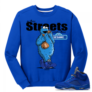 Air Jordan Retro 5 Blue Suede Crewneck Sweater 'In these Streets' - Royal Blue Crewneck