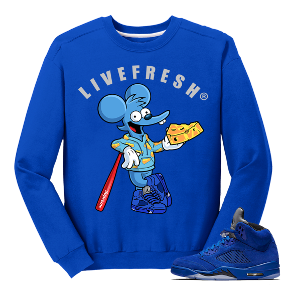 Blue Suede 5 Crewneck Sweater 'Getting Cheese Itchy Hypebeast'- Royal Blue Crewneck