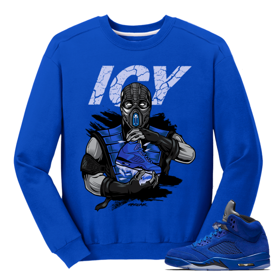 Blue Suede 5s Crewneck Sweatshirt 'Icy Sole'- Royal Blue Crewneck