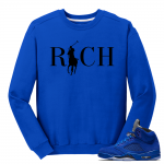 Blue Suede 5s Sneaker tees Crewneck 'Country Club Rich' - Royal Blue Crewneck