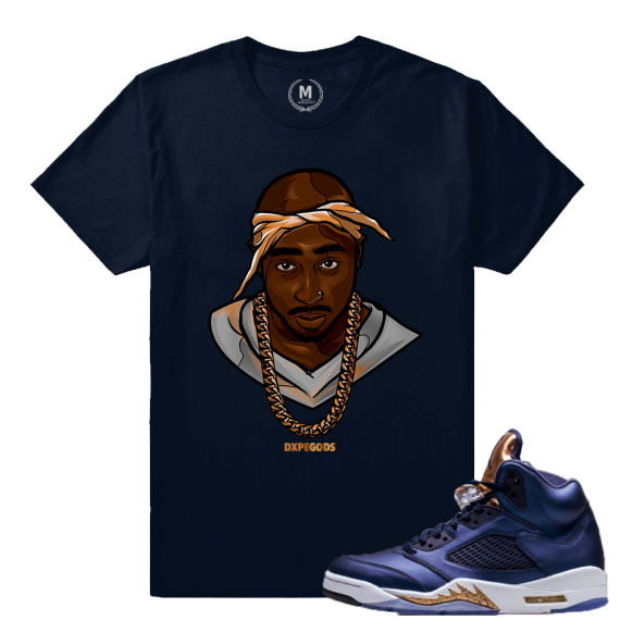 Air Jordan 5 Bronze Match Sneaker Tee | Tupac | Navy T shirt