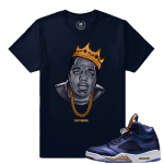 Air Jordan 5 Bronze Match Sneaker Tee | Biggie Statue | Navy T shirt