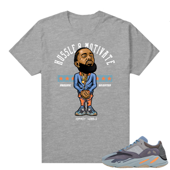 Carbon Blue Yeezy 700 | Nipsey Hussle Motivate | Heather Grey shirt