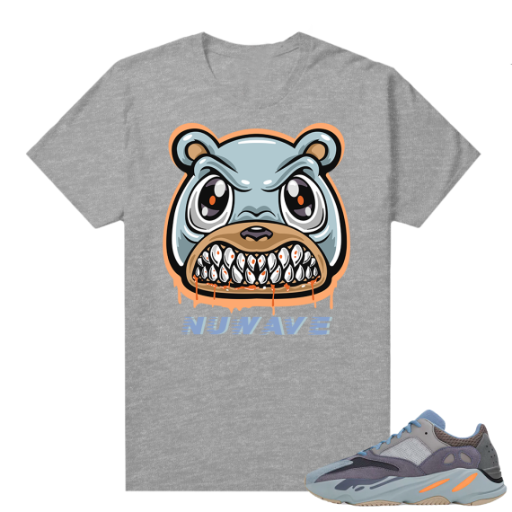 Carbon Blue Yeezy 700 | Nuwave Angry Bear | Heather Grey shirt