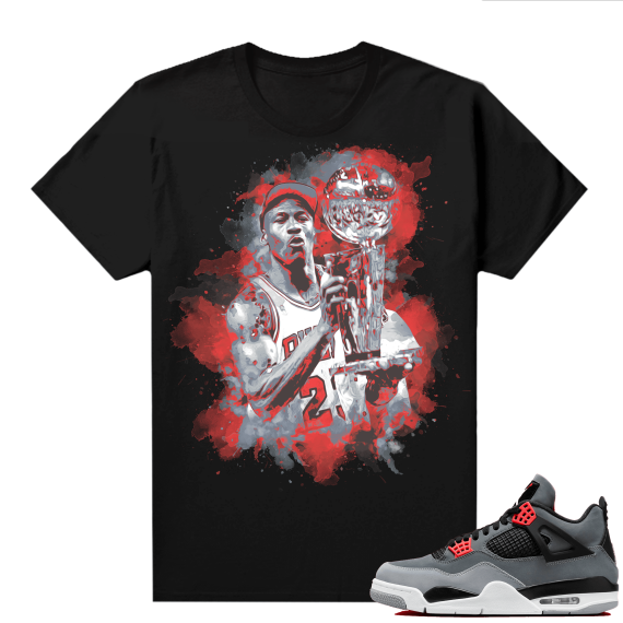 Jordan 4 Infrared Shirts - Black Watercolor MJ Trophy