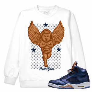 Air Jordan 5 Bronze Match Sneaker Tee | Praying Angel | White Crewneck