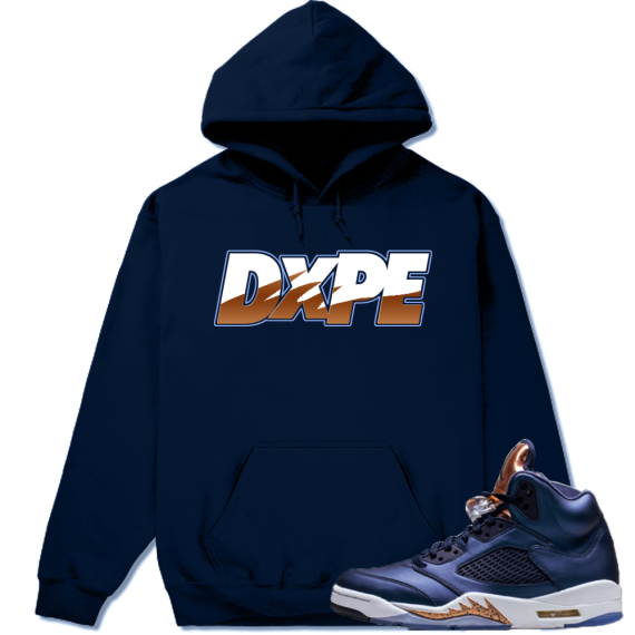 Air Jordan 5 Bronze Match Sneaker Tee | DXPE | Navy Hoodie