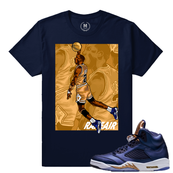 Air Jordan 5 Bronze Match Sneaker Tee | In the 5s Rare Air | Navy T shirt