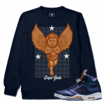 Air Jordan 5 Bronze Match Sneaker Tee | Praying Angel | Navy Crewneck