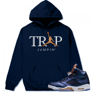 Air Jordan 5 Bronze Match Sneaker Tee | Trap Jumpin | Navy Hoodie