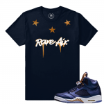 Air Jordan 5 Bronze Match Sneaker Tee | Rare Air Stars | Navy T shirt