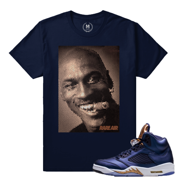 Air Jordan 5 Bronze Match Sneaker Tee | MJ Cigar Stain Glass | Navy T shirt