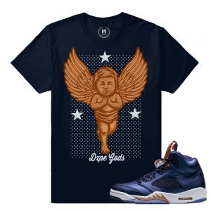 Air Jordan 5 Bronze Match Sneaker Tee | Praying Angel | Navy T shirt