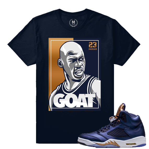 Air Jordan 5 Bronze Match Sneaker Tee | Goat Stare | Navy T shirt