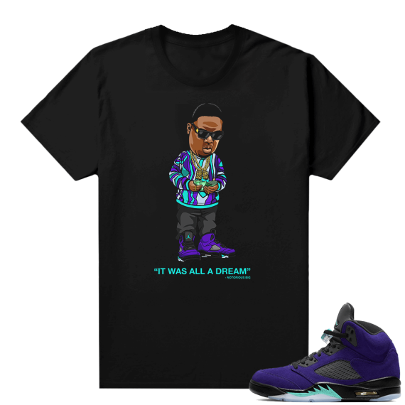 Alternate Grape 5s Sneaker Tees - Black - Biggie Toon