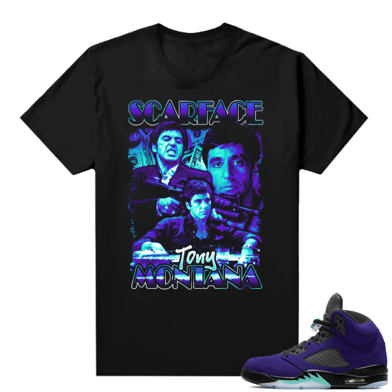 Alternate Grape 5s Sneaker Tees - Black - Tony Montana Vintage Movie