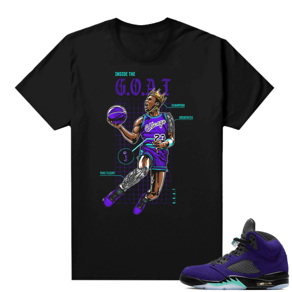 Alternate Grape 5s Sneaker Tees - Black - Goat Blue Print