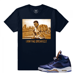 Air Jordan 5 Bronze Match Sneaker Tee | I am the Greatest | Navy T shirt