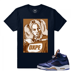 Air Jordan 5 Bronze Match Sneaker Tee | Harley Quinn Dxpe Squad | Navy T shirt